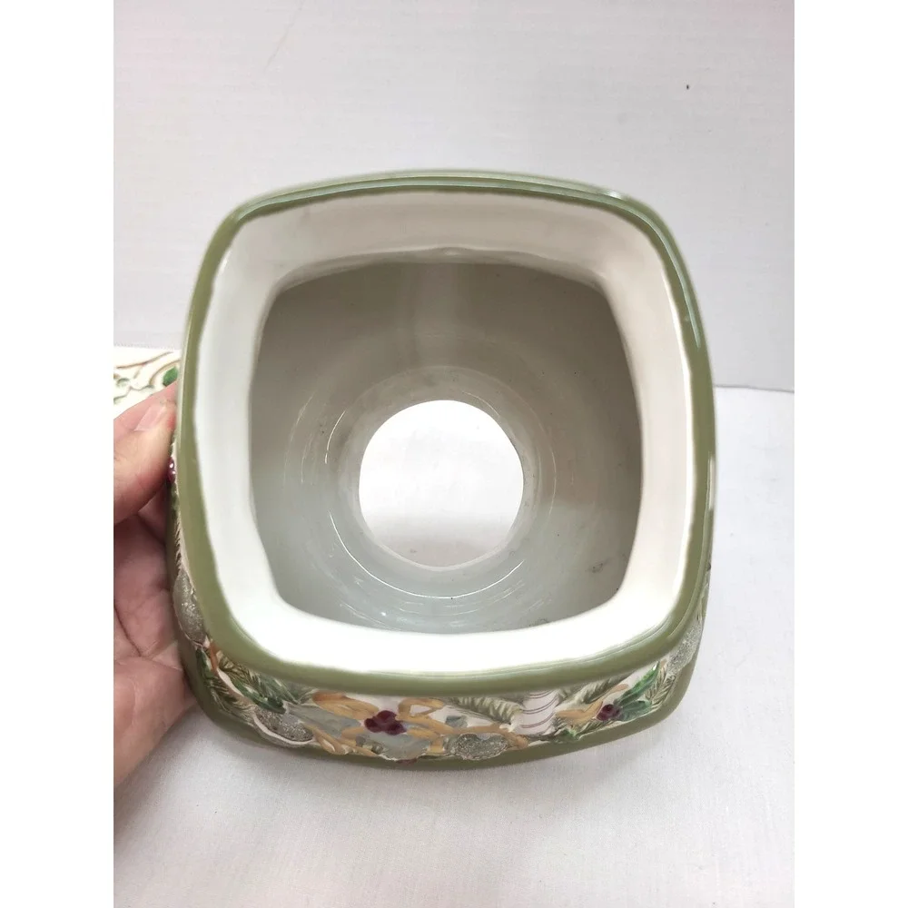 Yankee Candle Mistletoe Candle Jar Shade Holder w Plate Ceramic Holiday **READ**